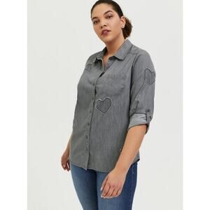 Torrid Size 2X Shirt Taylor Dark Grey Denim Heart Button Front Relaxed Fit Women
